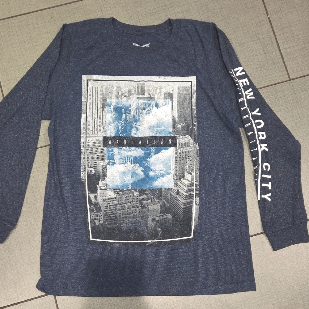 Univibe Manhattan Graphic Long Sleeve Shirt - Dark Blue
